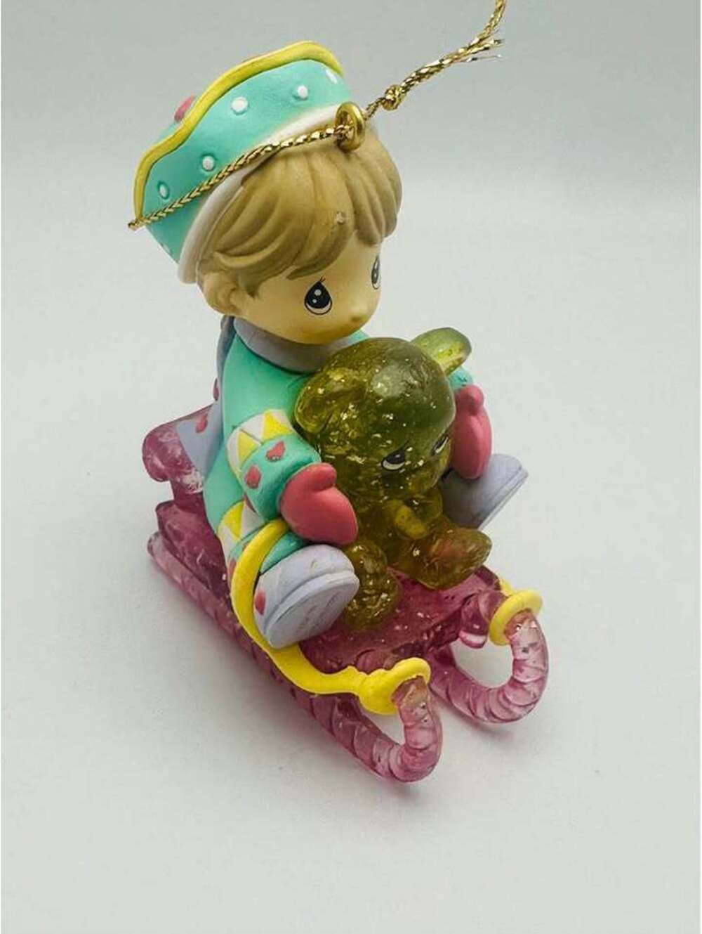 Precious Moments Christmas Ornament pink sled